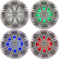 1- Pair (2-Speakers) Kicker 6.5" 195W LED Marine Audio Coaxial Stereo Multi Color LED Lights, Silver Grills