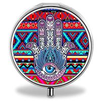 IMLONE Pill Organizer, Customized Hamsa Hand Pill Boxes with 3 Components and Mirror for Travelling and Daily Needs