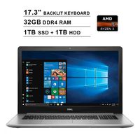 2019 Dell Inspiron 17 5775 17.3 Inch Laptop(AMD Ryzen 3 2200U up to 3.4GHz, 32GB DDR4 RAM, 1TB SSD (Boot) + 1TB HDD, Radeon Vega 3 Graphics, Backlit Keyboard, FP Reader, DVD, Windows 10) (Renewed)