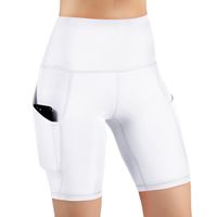 ODODOS High Waist Out Pocket Yoga Short Tummy Control Workout Running Athletic Non See-Through Yoga Shorts,White,X-Small