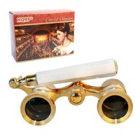 HQRP 3 x 25 Opera Glasses Binocular w/Built-in Extendable Handle/White-Pearl with Gold Trim with Crystal Clear Optics (CCO)