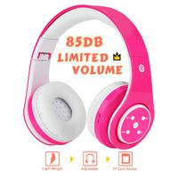 Midola Volume Limited 85dB Kids Headphone Bluetooth Wireless Over Ear Foldable Stereo Sound Noise Protection Headset with AUX 3.5mm Cord Mic for Boys Girls Kids Cellphone pad Tablets TV Pink