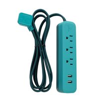 Novogratz x Globe Designer Series 6-ft 3-Outlet USB Surge Protector Power Strip, 2x USB Ports, Right Angle Plug, Teal Rubberized Finish 78390