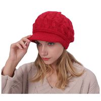 Womens Winter Warm Knitted Hats Slouchy Beanie Hat Cap Cable Knit Skull Hat with Visor (Red)