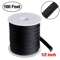 100 Feet -1/2 inch Flexible Expandable Braided Cable Sleeve, Wire Loom Sleeving and Organizer, Protector for TV, Audio, PC Cords from Pets Chewing, Bonus a Heat Shrink Tube by MILAPEAK, Black