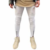 Men Jeans Daoroka Men's Ripped Slim Fit Straight Zipper Denim Pants Vintage Style Motorcycle with Broken Holes... (30, White)