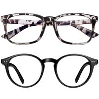 Blue Light Blocking Glasses 2pack Square Computer Glasses Women/Men, Nerd Reading Gaming Glasses Non Prescription (bean Flower+round black)