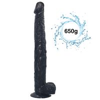 (15.74 inches Long,1.57 inches Wide) Soft Realistic - Massager Suction Cup Base for Hands Free Women Pleasure Toy (Black)