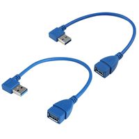 USB 3.0 Extension Cable - A Left & Right Angle - Male To Female - Pack of 2 (Blue-Left Right Angle)