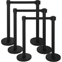 Mophorn 6 Pcs Stanchion Queue Post 36In Height Black Retractable Belt Stanchion Posts Queue Pole for Crowd Control Barriers