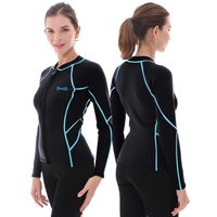 GoldFin Women's Wetsuit Top, 2mm Neoprene Wetsuit Jacket Long Sleeve Front Zip Wetsuit Shirt for Diving Snorkeling Surfing Kayaking Canoeing (Black/Blue Lines, 6XL)