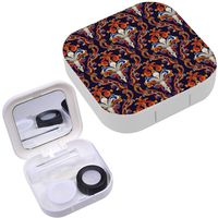 Portable Contact Lens Case Box Travel Kit Mirror + Bottle + Tweezers Container Holder [ Colorful Damask ]