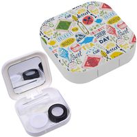 Portable Contact Lens Case Box Travel Kit Mirror + Bottle + Tweezers Container Holder [ Tea Food Logo ]