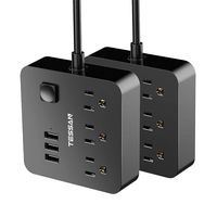 2 Pack Power Strip with 3 USB 3 Outlet, TESSAN Desktop Charging Station with 5 ft Extension Cord with USB Ports, Mini Outlet Extender Perfect for Cruise Ship Dorm Room Essentials - Black