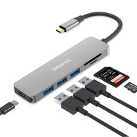 USB C Hub,6 in 1 Dongle Adapter for MacBook Pro,MacBook Air 2019 2018 and More with Type C to 3 USB 3.0 Ports, 60W Power Delivery,SD and Micro SD Card Reader