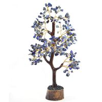 FASHIONZAADI Lapis Lazuli Feng Shui Bonsai Money Tree Throat Chakra Reiki Crystal Healing Stones Natural Gemstone Home Office Table Decor Size 10-12 inch (Golden Wire)