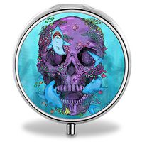 Skull Pill Case, Round Stainless Drug Organizer Container Medicine Cover for Pocket Daily&Weekly