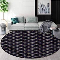 RUGSMAT Fleur De Lis Modern Machine Washable Round Bath Mat,Geometric French Lily Green Soft Area Rugs Round-51