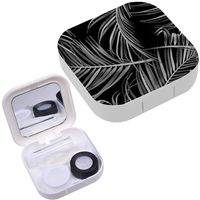 Portable Contact Lens Case Box Travel Kit Mirror + Bottle + Tweezers Container Holder [ Tropical Palm Leaves Stylish ]