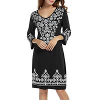 Fainosmny Summer Loose Dress Fashion Print Beach Sundress for Women 3/4 Sleeve Party Dress Casual Swing T-Shirt Tunic Dress Black