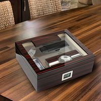 Cherry Ebony Lacquer Humidor External Digital Hygrometer Personalized | | Cigar Case with Humidifier | Engraved Humidor Box | Gift for Groomsmen, Cigar Lover Gift