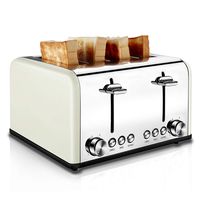 Toaster 4 Slice, CUSIBOX Retro Stainless Steel Extra Wide Slots Toaster with Bagel, Defrost, Cancel Function, 6 Bread Shade Settings, 1650W, Cream