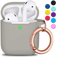 R-fun AirPods Case Cover with Circle Keychain, Full Protective Silicone AirPods Accessories Skin Cover for Women Girl with Apple AirPods Wireless Charging Case,Front LED Visible-Brick Green