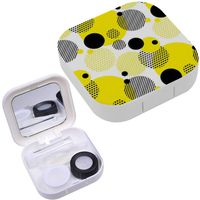 Portable Contact Lens Case Box Travel Kit Mirror + Bottle + Tweezers Container Holder [ Dots Modern White ]