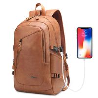 DYJ Leather Laptop Water Resistant Backpack for Women and Men, PU Vintage Leather Backpack Purse Casual Daypack College School Travel Backpack with USB Charging Port Fits 15.6 Inch Laptop & Notebook