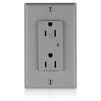 Leviton 5280-GY 15-Amp, 125-Volt, Decora Plus Duplex Receptacle, Straight Blade, Industrial Grade, Self Grounding, Surge with Indicator Light, Gray
