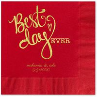 Canopy Street Best Day Ever Heart Personalized Luncheon Napkins - 100 Claret Red Paper Coined Napkins with a Choice of foil. 6 1/2'' x 6 1/2'' Folded, Made in The USA