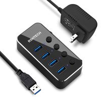 USB Hub 3.0 Powered RSHTECH 4 Port USB Splitter Portable Aluminum Data Hub with Individual On/Off Switch