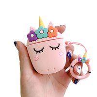 UR Sunshine AirPods Case, Super Lovely Girls Sleeping White Horse Shape Soft Silicone Case Cover Protective Skin for Apple AirPods1&2+Ring Lanyard-Pink