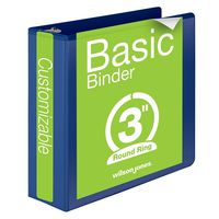 Wilson Jones 3 Inch 3 Ring Binder, Basic Round Ring View Binder, Dark Blue (W362-49BL)