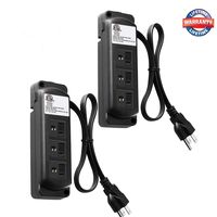 3-Outlet Power Strip with Safety Cover - (2 Pack), 3-Prong 1625 W Grounded Wall Outlet with Extension Cord and AC Prong Plug Adapter, ETL Listed - Black