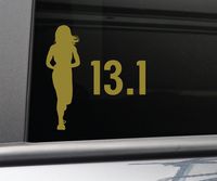 13.1 Half Marathon Female Vinyl Decal Laptop Car Truck Bumper Window Sticker, 5.5" x 5.25", Metallic Gold Matte