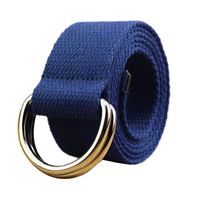 Men Women Junior Double Loop Canvas Belt Plain Students Lovers Waistband Fashion Trend Gold Buckle Navy Tactical Belt (Blue, 51.2")