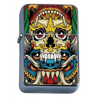 Windproof Refillable Flip Top Oil Lighter with Tin Gift Box Skull-059