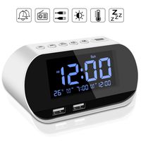 Alarm Clock Radio Dual USB Ports for Charging Dual Alarms Digit Display with Dimmer Snooze for Heavy Sleepers Bedrooms Outlet Powered Plus Battery Backup (White)