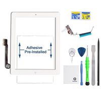 Fixcracked Touch Screen Replacement Parts Digitizer Glass Assembly for Ipad 3 + WIFI Antenna Cable and Professional Tool Kit (white)