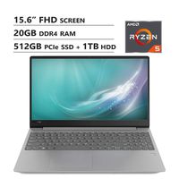 Lenovo Ideapad 330S 15.6" Full HD Screen Laptop, AMD Ryzen 5 2500U Up to 3.6GHz, 20GB DDR4 RAM, 512GB PCIe SSD+1TB HDD, Wireless-AC, HDMI, USB 3.0, USB Type-C, Windows 10, Platinum Grey