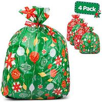 Large Christmas Gift Bags – Set of 4 Xmas Present 36”x44” Jumbo Extra Large Wrapping - Plastic Giant Gift Bags for Huge Gifts - Heavy Duty Big Gift Sack Set with Tags & String Ties