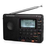 Retekess V115 Portable AM FM Radio with Shortwave Radio MP3 Player Digital Record Support Micro SD TF Card Sleep Timer and Rechargeable Battery(Black)