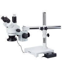 AmScope 3.5X-90X Boom Stand Trinocular Zoom Stereo Microscope with 144-LED Ring Light
