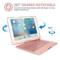 TechCode iPad Air 2 Keyboard Case Cover, 7 Color Backlit Wireless Bluetooth Keyboard Case and Cover with 360 Degrees Rotate Folio Slim Smart Keyboard Case Auto Sleep/Wake for iPad air 2,Rose Gold