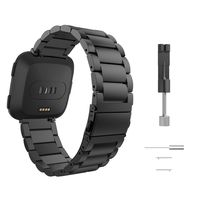 MoKo Watch Band Compatible with Fitbit Versa/Versa 2/Versa lite Edition/Versa Special Edition, Women Men Premium Stainless Steel Metal Replacement Bracelet Strap - Black