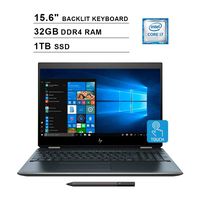 2019 HP Spectre X360 15 2-in-1 15.6 Inch 4K Touchscreen Laptop (Intel 4-Core i7-8565U up to 4.6GHz, NVIDIA MX150, 32GB RAM, 1TB SSD, Backlit Keyboard, WiFi, Bluetooth, HDMI, Windows 10 Home, Blue)