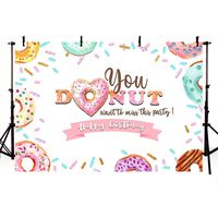 MEHOFOTO Donut Birthday Party Decoration Banner Photo Studio Background Sweet Colorful Donut Grow Up Pink Princess Girl Happy Birthday Banner Photography Backdrops Poster Props for Cake Table Supplies