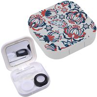 Portable Contact Lens Case Box Travel Kit Mirror + Bottle + Tweezers Container Holder [ Ethnic Flowers ]