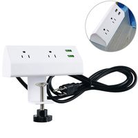 Desktop Power Strip Socket with USB, Conference Desk Power Outlets with Clamp Mount, 4.9 ft Extension Cord Connect 2 Plugs for Home Office Reading